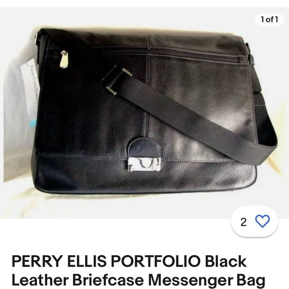 PERRY ELLIS POLFOLIO Black Leather Briefcase Messenger Bag...